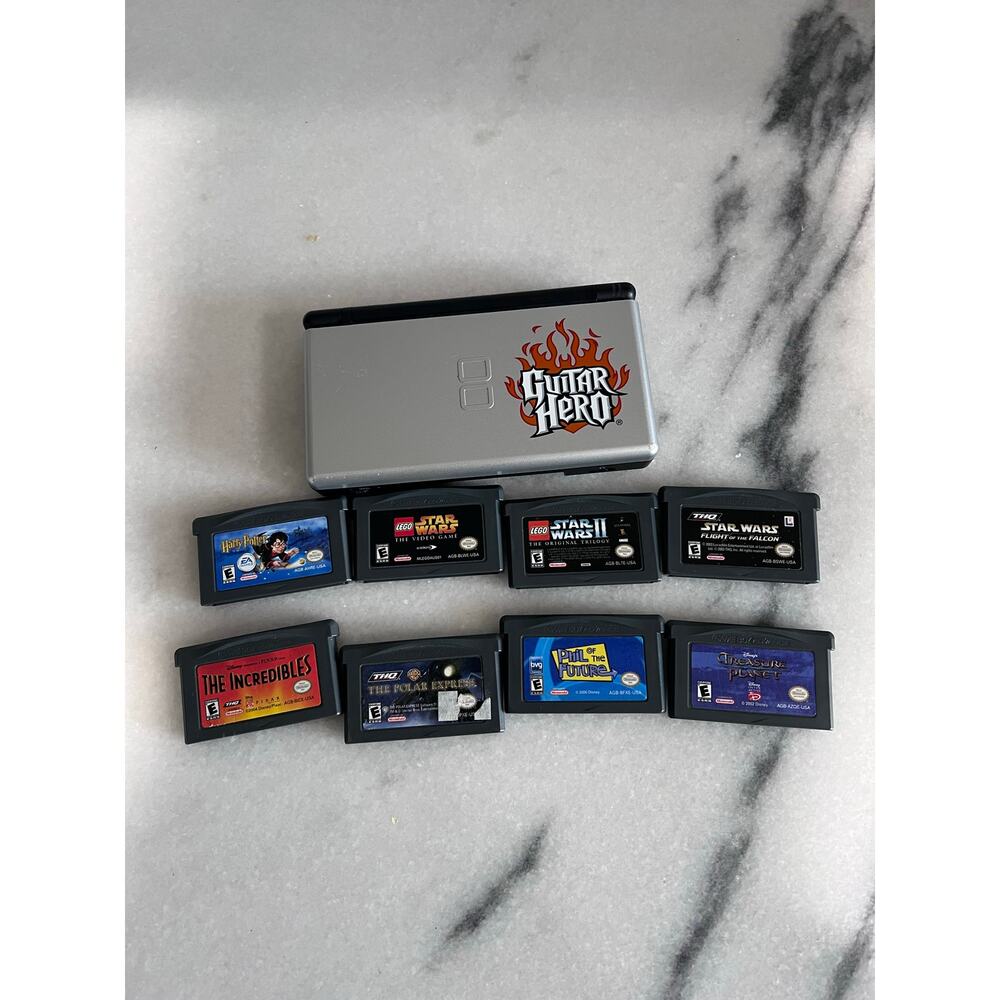 Nintendo DS Lite Silver Tested + 8 Game Boy Advance Games Star Wars LEGO